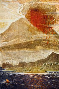Odyssea od Homera: Odysseus se blíží k ostrovu sopky Cyclops, vyryl Theo Schmied, 1930-33 barevná litho od Francois Louis Schmied