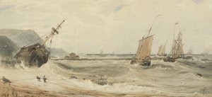 Boulogne Harbour (wc nad grafitem a barva karoserie na papíře) od Francois Louis Thomas Francia
