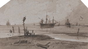 Lodě kotvící na moři v klidném moři od Francois Louis Thomas Francia