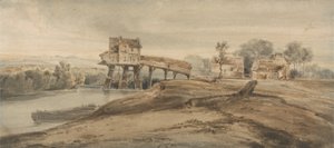 Vodní mlýn nad mostem v Charentonu podle malby Thomase Girtina (1775-1802) (wc nad grafitem na papíře) od Francois Louis Thomas Francia