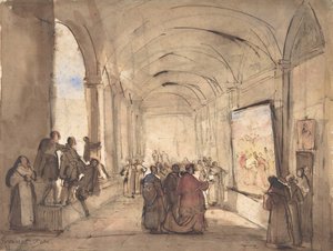 Kardinál zkoumá obraz v ambitu, první polovina 19. století. od Francois Marius Granet