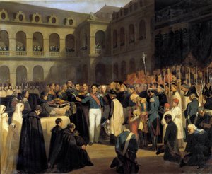 Pohřeb obětí Fieschiho útoku dne 5.8.1835 za přítomnosti krále Ludvíka Filipa Útok Giuseppe Fieschiho (korsického spiklence) se odehrál 28. července 1835 proti Ludvíku Filipovi I., králi Francouzů, Boulevard du Chrám v Paříži. P