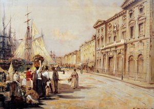 Pohled na Quai Saint Jean ve scéně Marseille Street. Kresba Francoise Mauryho (1861-1933) 1902 Marseille, Muzeum staré Marseille od Francois Maury