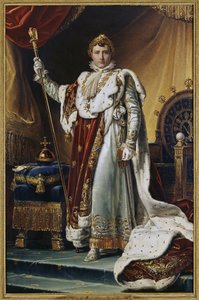 Portrét císaře Napoleona I. Bonaparte (1769-1821) v korunovačním kostýmu. (Portrét císaře Napoleona I. Bonaparta v jeho korunovačním rouchu). Obraz Francois Pascal Simon, baron Gerard (1770-1837), olej na plátně, kolem roku 1804. Francouzské umění od Baron François Pascal Simon Gérard