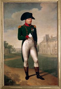 Portrét Napoleona bonaparte (1769-1821) před zámkem Malmaison (oblečený jako konzul). V Reuil Malmaison (Hauts de Seine) v roce 1804. Obraz Francoise Gerarda (1770-1837) Malmaison z 19. století, musee du chateau - Celovečerní portrét Napa od Baron François Pascal Simon Gérard