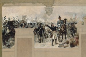 Náčrtek radnice v Pantinu: Obrana Pantinu v roce 1814 generálem Compansem od Francois Schommer