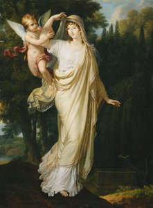 Posmrtný portrét markýzy Fanny Grimaldi, rozené Baronne von Burkenwald, princezny Santa Cruce, markýzy de Monaco et de Genes se chystají připojit k jejímu prvnímu manželovi, markýzi Giovanni Battista Grimaldi u jeho hrobu, 1804