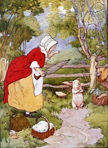 Ilustrace z „Krásné knihy říkanek, příběhů a obrázků“, kterou vydalo nakladatelství Blackie & Son (barevné lito) od Frank Adams
