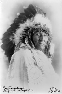 Red Tomahawk, zabiják Sedícího býka, kolem 1890-1910 (černobílá fotografie) od Frank Bennett Fiske