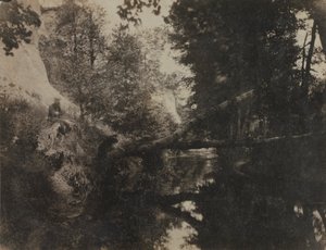 Krajina se sedící postavou na břehu potoka, c. 1856. od Frank Chauvassaignes