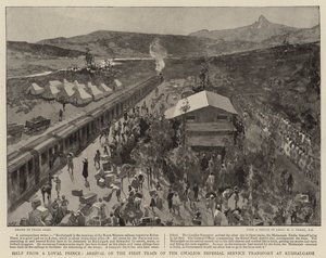 Pomoc od věrného prince, příjezd prvního vlaku Gwaliorského císařského transportu do Kushalgarh od Frank Craig