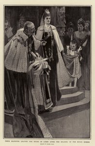 Jejich Veličenstva opouštějí Sněmovnu lordů po přečtení Královy řeči od Frank Craig