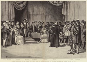 Luther před sněmem ve Wormsu, 1521, scéna z historického dramatu Luthera, provedené ve Wormsu, 30. října 1883