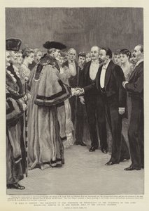 M Zola v Londýně, přijetí Institutu novinářů v Guildhall primátorem, příjezd M a Madame Zoly do jednacího sálu Rady