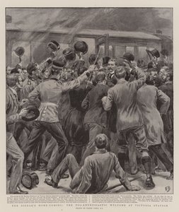 Sirdarův příjezd domů, příliš nadšené přivítání na nádraží Victoria Station od Frank Dadd