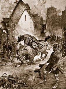William se smrtelně zranil v Mantes, ilustrace z „Hutchinsonova příběhu britského národa“, kolem roku 1920