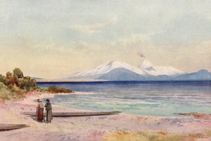 Nový Zéland: Jezero Taupo (barevná litografie) od Frank H Wright