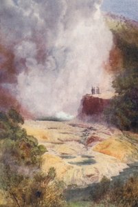 Nový Zéland: Kotel šampaňského (barevná litografie) od Frank H Wright