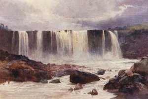Nový Zéland: Wairua Falls (barevná litografie)