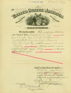Oznámení o právu na důchod Edwardu Parkerovi Riceovi, 20. června 1908 od Frank Pierce