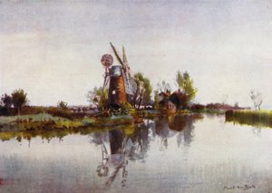 Norfolk Broads: Drenážní mlýn na mravenci (barevné lito) od Frank Southgate