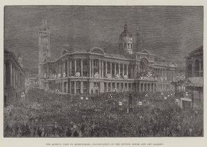 Návštěva královny v Birminghamu, osvětlení budovy rady a galerie umění od Frank Watkins