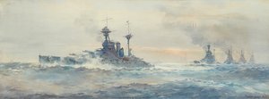 Bitevní eskadra H.M.S. Queen Elizabeth (akvarel) od Frank Watson Wood