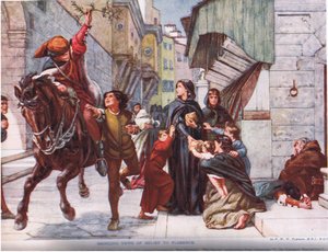 Přinášíme zprávy o úlevě do Florencie, ilustrace z „Hutchinsonových dějin národů“