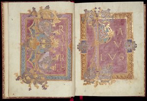 Ms McClean 30, ff.2v-3r: Iniciálové stránky orámované akantovými listy, z Reichenauova epistoláře, konec 10. století (zlatý inkoust a tempera na pergamenu).