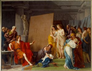 Malíř Zeuxis (neboli Zeuxippos, řecký malíř, 464-398 př. n. l.) vybírající za model nejkrásnější dívky malby Crotone od Francoise Andre Vincenta (1746-1816) Sun. 3,2x4,1m