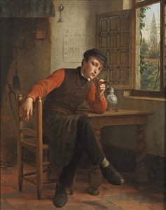 François Antoine De Bruycker - Mladý muž kouřící dýmku v interiéru salonu od François Antoine de Bruycker