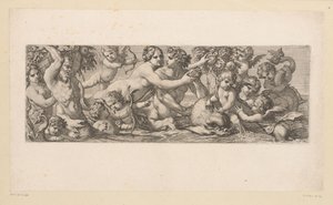 Bakchus se satyrem, nereid a putti ve vodě Mytologické postavy u vody (název série) od François Bignon (attributed to)
