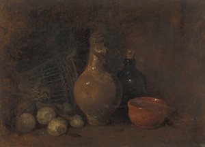 Zátiší se čtyřmi plody, sklem a keramikou od François Bonvin