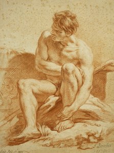 Sedící akt s holí, reliéf s Puttim nalevo, 1738