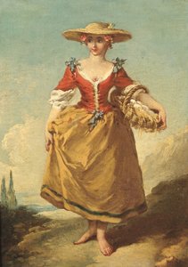 Rolnická dívka v krajině nesoucí košík vajec (olej na plátně) od François Boucher