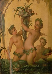 Detail sirén držících roh hojnosti ze státního vozu Petra Velikého, kolem roku 1724 od François Boucher