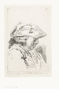 Hlava muže s brýlemi a tricorne Sada drobných žánrových skladeb a titulků (název série) od François Boucher