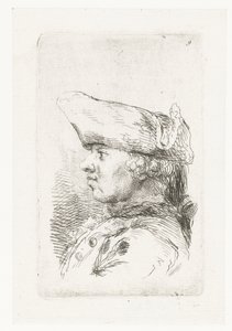 Hlava muže s tricorne Sada drobných žánrových skladeb a titulků (název série) od François Boucher