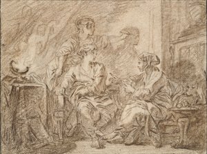 Vynález kresby, polovina 18. století od François Boucher