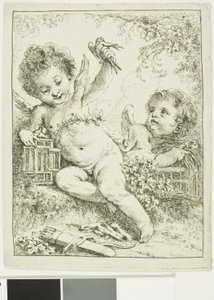 Dva putti s ptákem od François Boucher