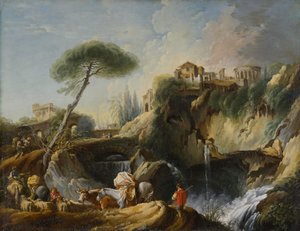 Pohled na Tivoli s chrámem Vesta, c.1749 od François Boucher