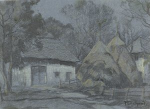 Stohy sena na farmě za měsíčního svitu od François Cachoud