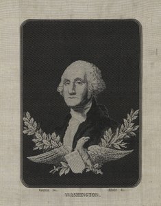 George Washington, kolem roku 1876 (hedvábí tkané na žakárovém stavu na papírové podložce s dekorací z měděné slitiny) od François Carquillat