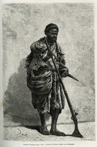 Lovec antilop. Rytina od Courboina, pro ilustraci alžírské Sahary, V.Largeau, v letech 1874-1878, publikovaná v Tour du monde, pod vedením Edouarda Chartona (1807-1890) od François Courboin