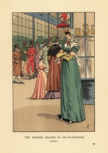 Módní žena nakupování v dřevěné galerii v Palais Royal, Paříž od François Courboin