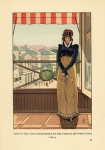 Žena u okna s výhledem na Panoramas a Passage des Panoramas, na Boulevard Montmartre, Paříž od François Courboin