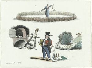 Karikatura na J.C. Backer, C. Seyn a S. van der Paauw, 1839 od François Desterbecq