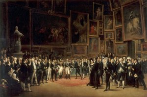 Charles X rozdává ceny umělcům vystavujícím na Salonu v roce 1824 v Louvru