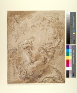 Neposkvrněné početí, cca 1700-37 (inkoust, praní a kvaš na papíře) od François Lemoyne