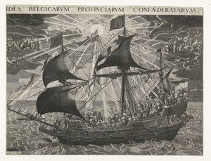 The Ship of State, 1620 Alegorie šťastného stavu země po synodě v Dordrechtu Idea Belgicarum Provinciarum Confaederatarum (název na objektu) od François Schillemans